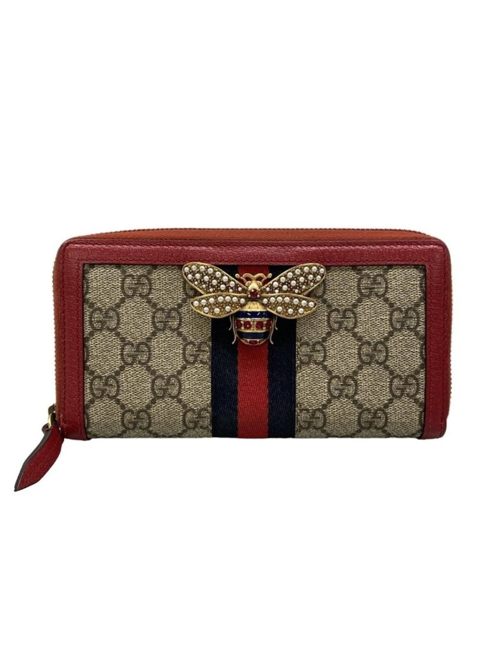 Gucci Wallet Queen Margaret Dark Brown Red Multi Zip Around